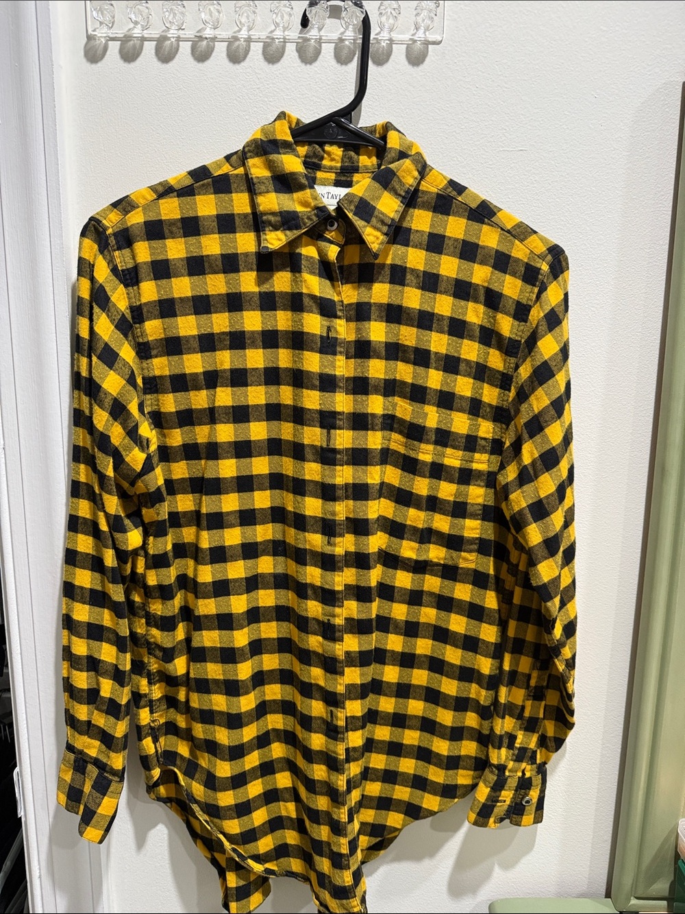 Ann Taylor Yellow and Black Check Button-Down Shirt